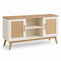 Aparador de MDF con Puertas de Ratán y Patas de Roble