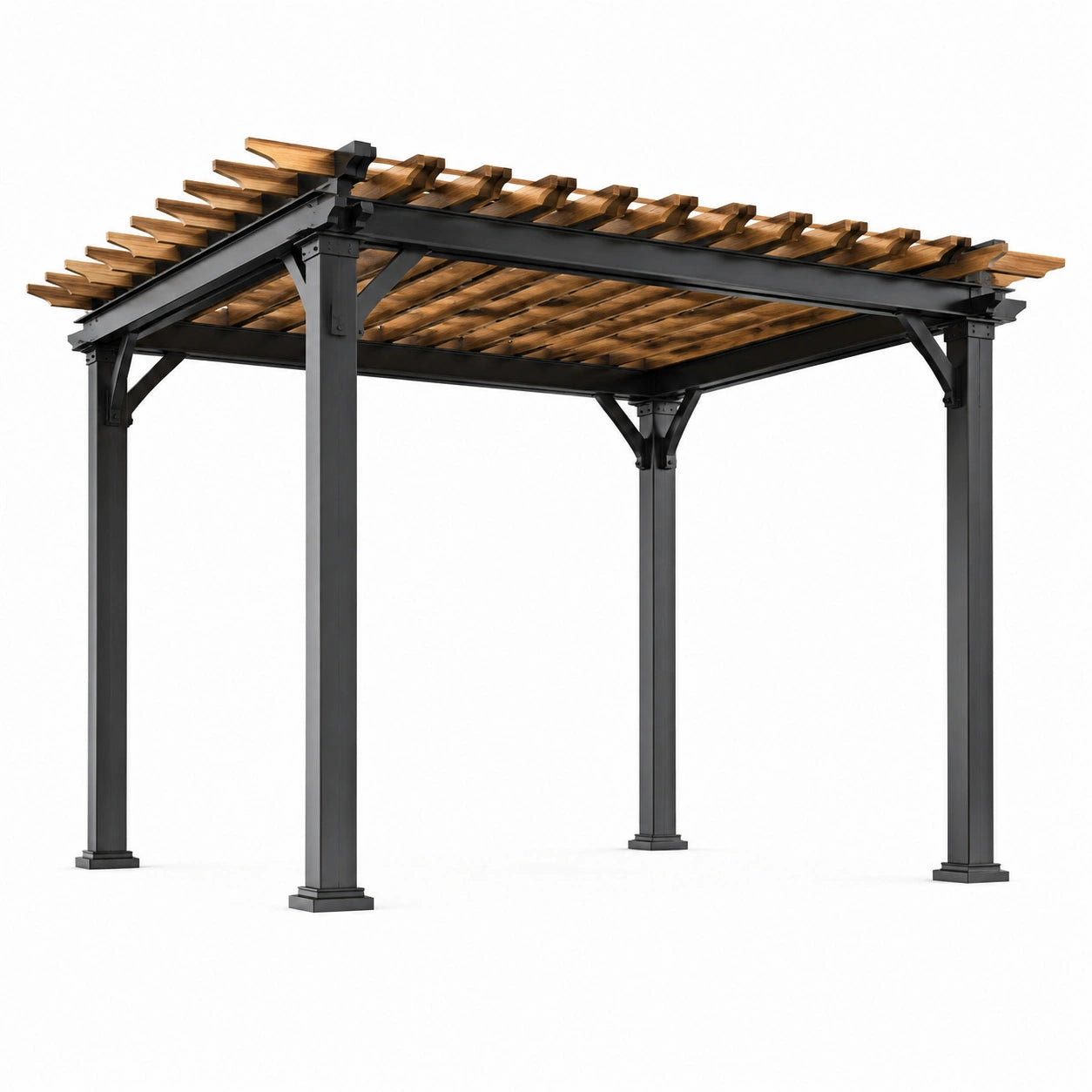 Pérgola de Acero y Madera de Pino 3x3 m Negra y Natural