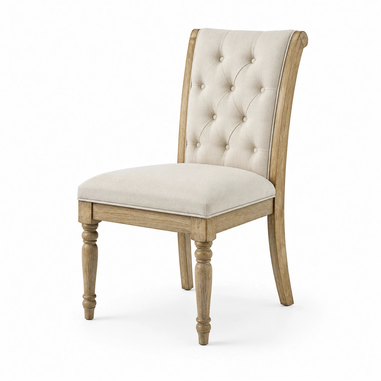Silla de madera con tapizado en lino beige
