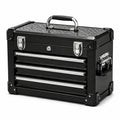 Caja de herramientas de aleación de aluminio negra con 3 cajones y cerraduras