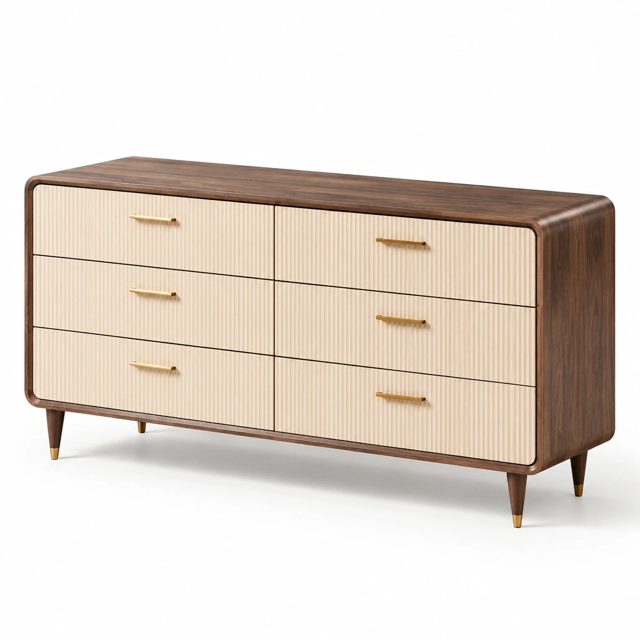 Cómoda de madera de nogal con 6 cajones beige