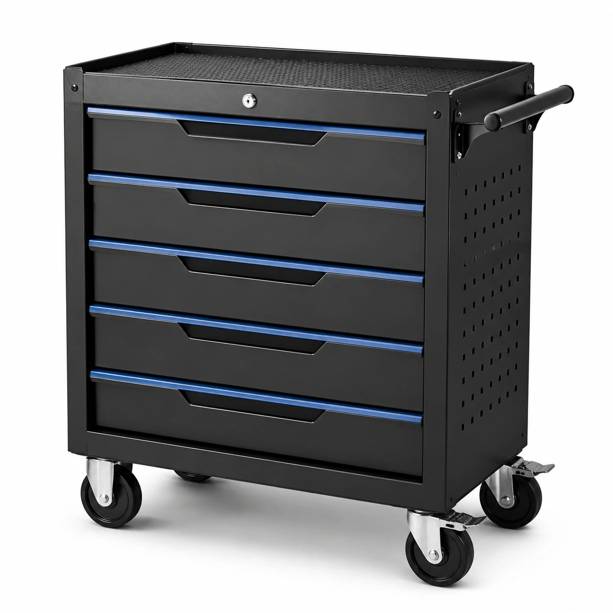 Carro de herramientas de metal con 5 cajones negro y azul 80x40x90 cm