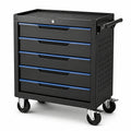 Carro de herramientas de metal con 5 cajones negro y azul 80x40x90 cm