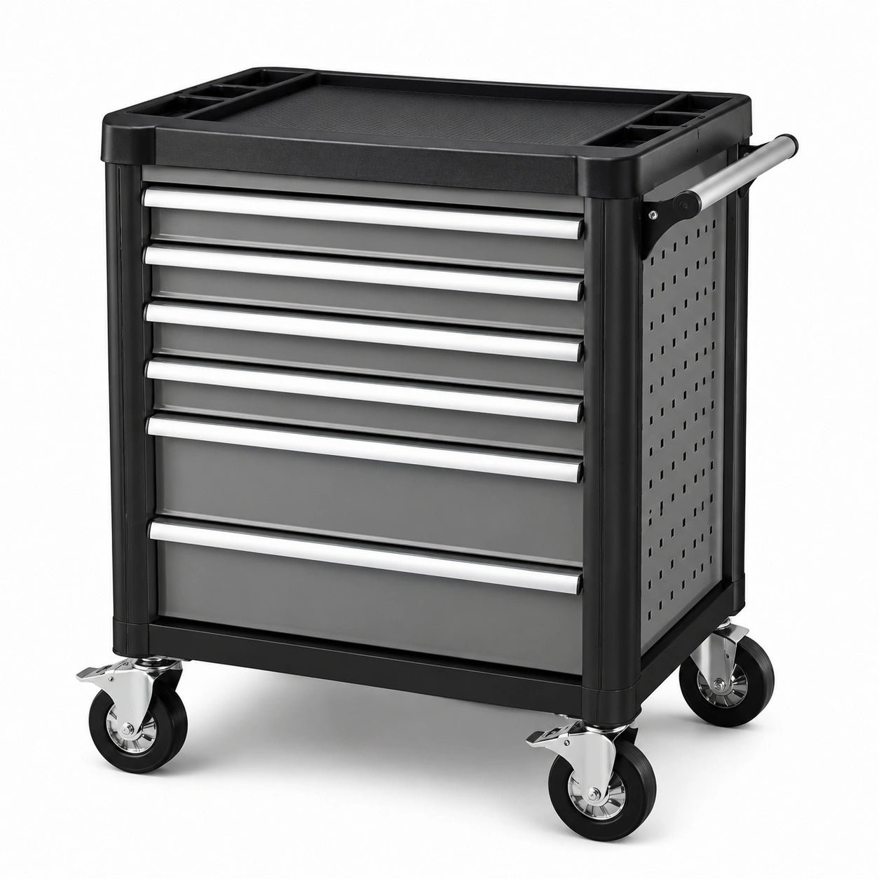 Carro de herramientas metal con 7 cajones gris y negro