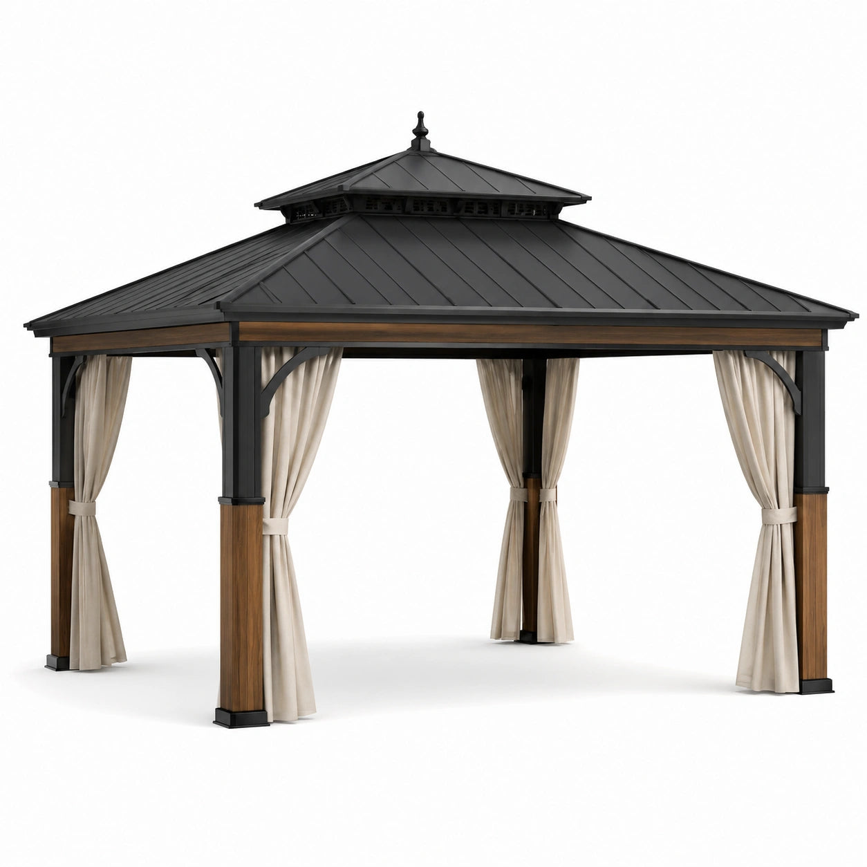 Pérgola de metal con cortinas poliéster 300x400 cm