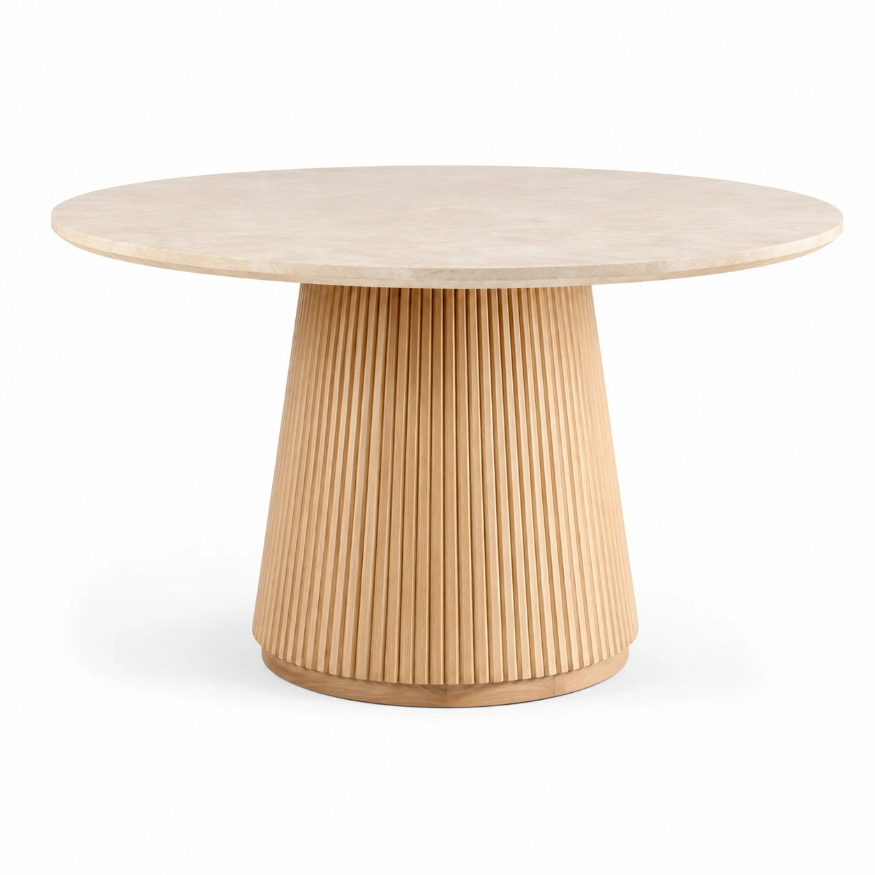 Mesa redonda de mármol y madera de roble de 120 cm